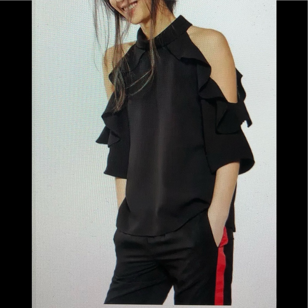 Topshop Ruffle Cold Shoulder Top